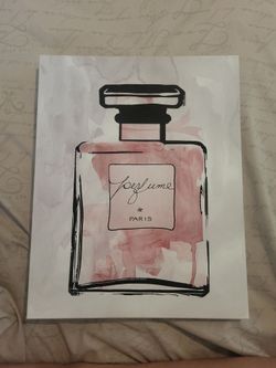 Great condition, light pink, black and white,  parise perfume painting (not from Paris) 11in × 14in momentum brands