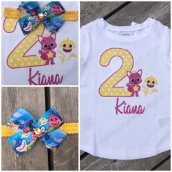 Baby shark shirts and bow