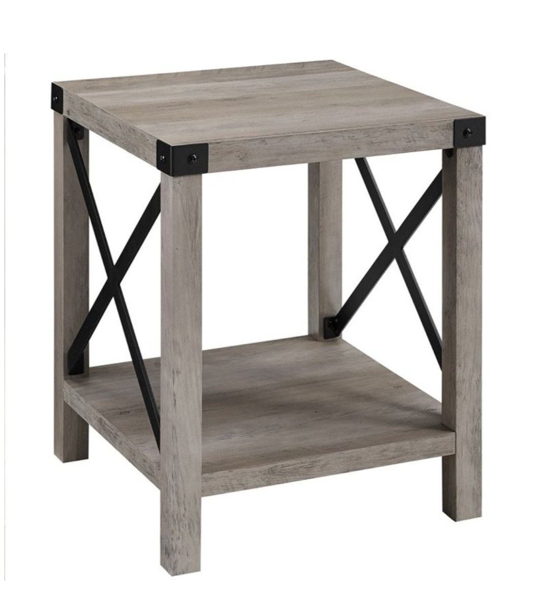 Square Rustic Metal Grey End Table for Living Room