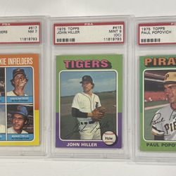 Lot Of 3 PSA Graded 1975 Baseball Cards $100