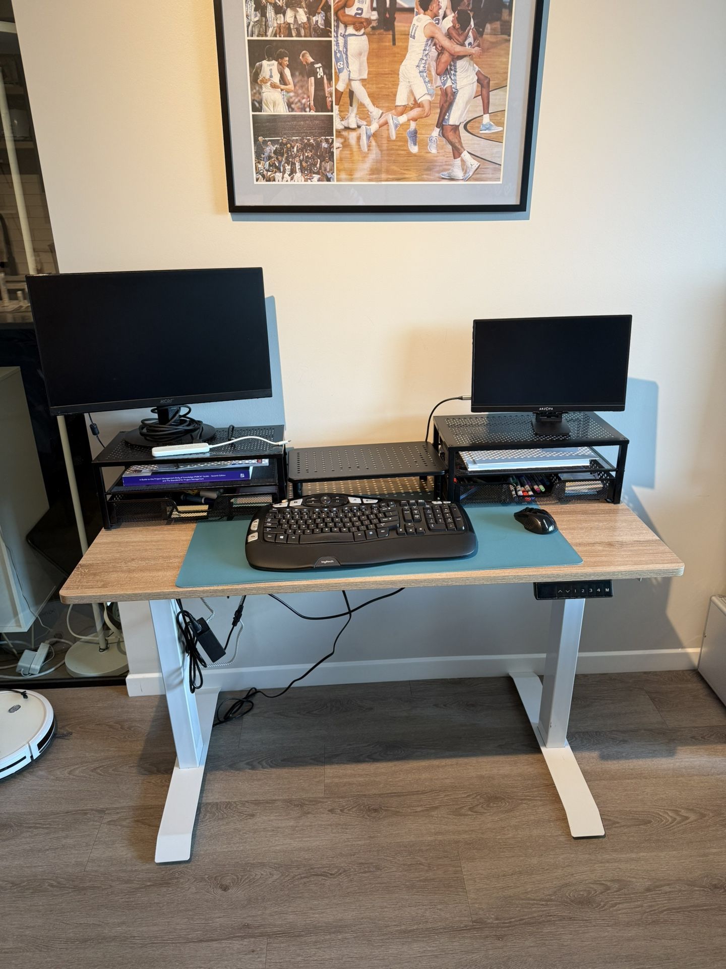 SHW Electric Height Adjustable Computer Desk, 48 x 24 Inches, Oak