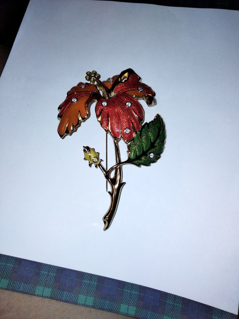 Jose Barrera Floral Brooch From Avon, Hibiscus Flower Pin
