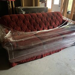 Custom Upholstered Red Couch & Loveseat Set - Like New / Rare Find!