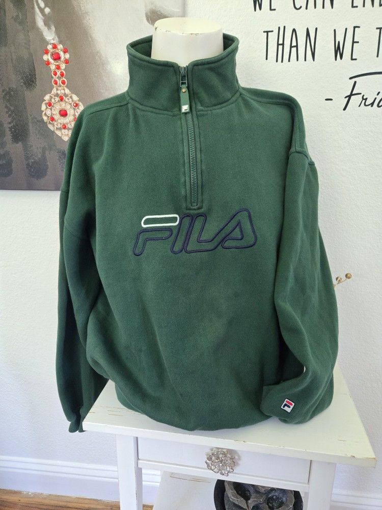 FILA Forest Green Quarter Zip-Up Men's Sweater Size Med