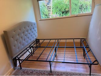 Metal Queen Bed Frame with Upholstered Headboard