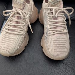 Steve Madden Women's Maxima Tan Glitter Embellished Sneaker Shoes Size 8.5-NEW