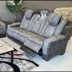 🍄 Next-Gen DuraPella Power Reclining Loveseat With Console | Sectional-Gray | Sofa | Loveseat | Couch | Sofa | Sleeper| Living Room Furniture| Garden