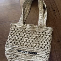 Amour Paris Straw Tote Bag – Woven Summer Beach Purse
