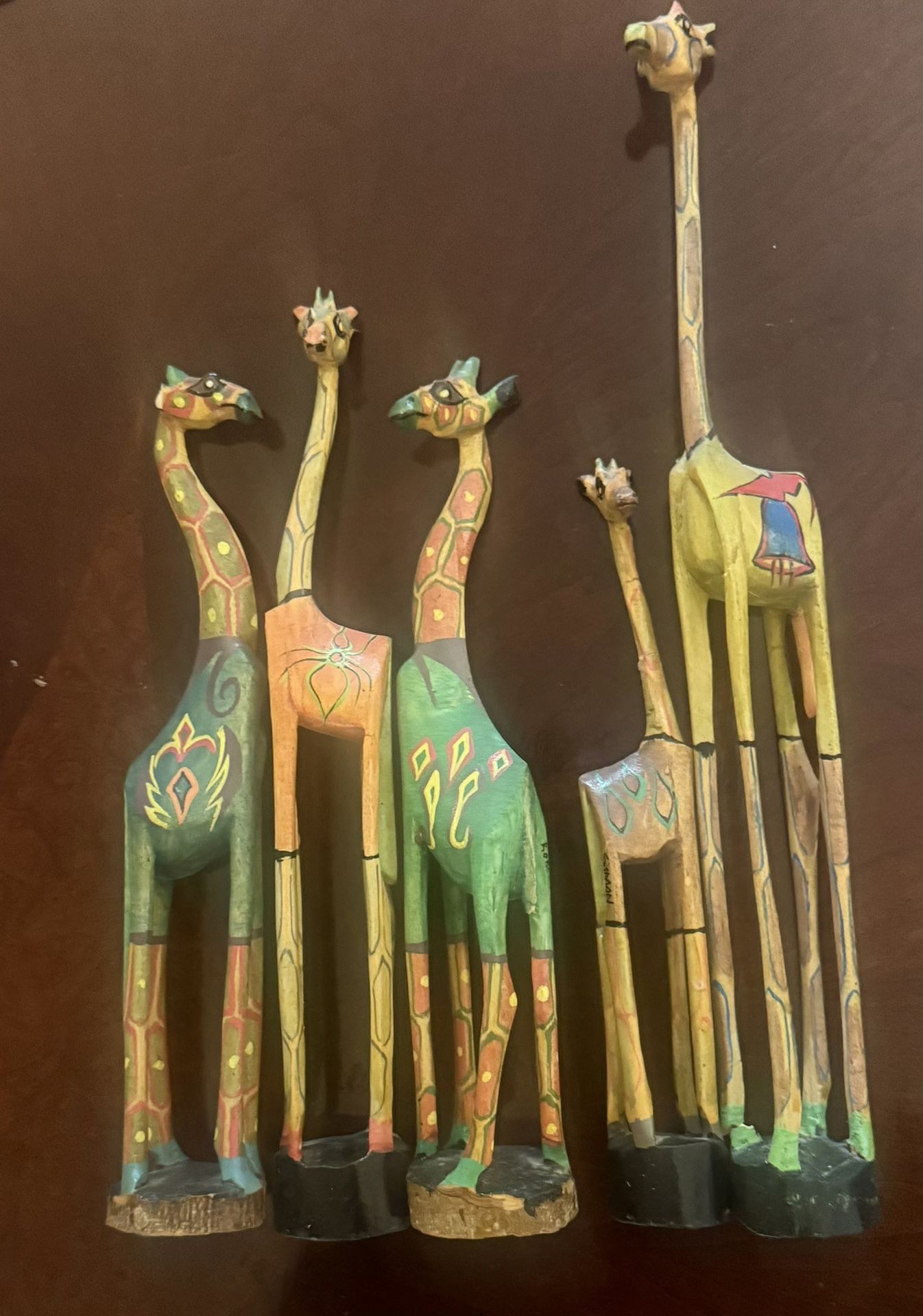 Wooden Hand Painted Giraffe Set Of 5