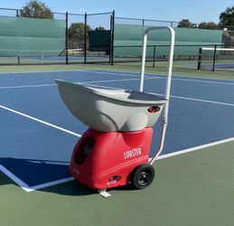 LOBSTER Sports Elite Tennis Ball Machine Untested, Needs New Battery. As is. Includes Charger Retails $1,799
