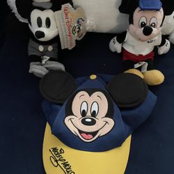 Mickey Mouse Hat & 2 Mickey Plush