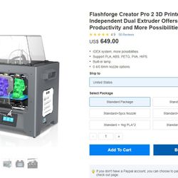 Flash Forge Creator Pro 2 3D Printer ($649 Retail) In Factory Box