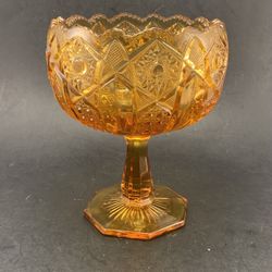 Vintage MCM L.E. Smith Dark Amber Glass Heritage Quintec Compote Stem Candy Dish 50s