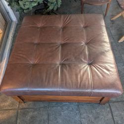 Large Leather Brown Ottoman With Storage 