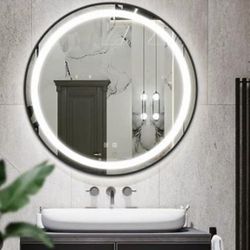 KLC 18 Inch Black Round LED Mirror for Bathroom,