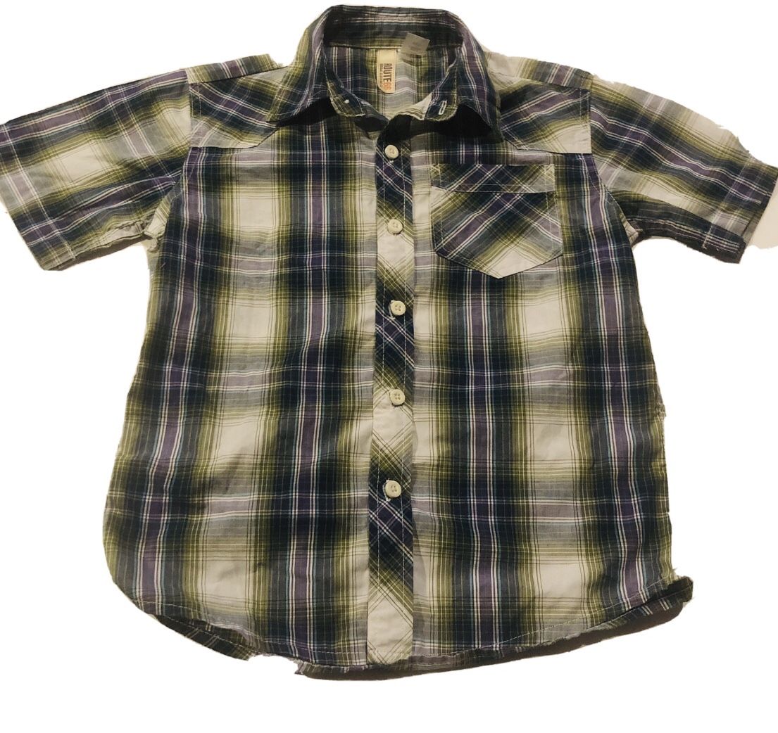 Boys Button-Down Cotton Plaid Dress Shirt Size 6/7 Route 66 Short Sleeve