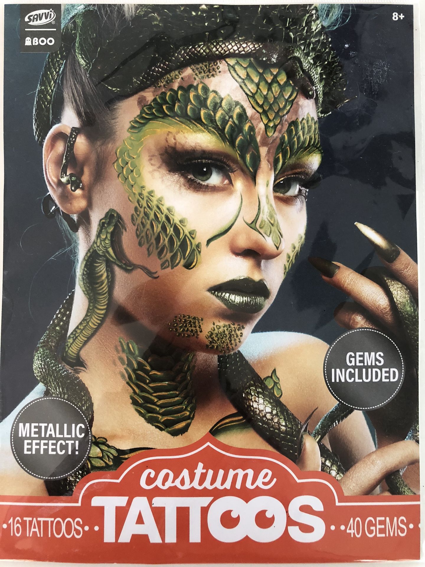 Savvi Costume Tattoos- Metallic Effect Snake/Reptilian - With 40 Gems