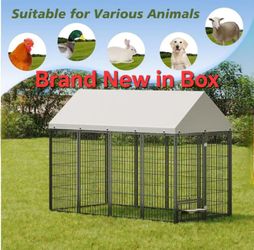 NEW in BOX! Large Heavy Duty Dog kennel 8x6x4 all weather w/ roof tarp,  feed door & bowls, corral de mascota nuevo delivery available for a fee