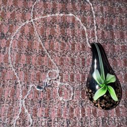 Vintage Glass Flower Teardrop Pendant w/Free Chain 