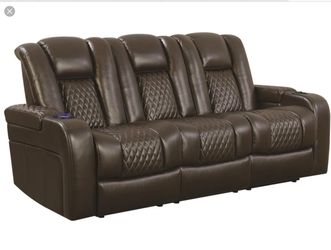 New! Brown Leather 3 Seat Home Theater Sofa with LED Lighting, Storage and USB $39 Down (NO CREDIT CHECK FINANCING)
