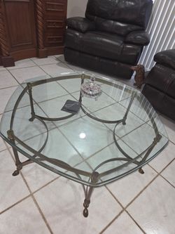 Mid-Century Italian Brass & Glass Coffee Table with Hoof Feet