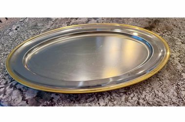 AI Overview                    Vintage GA Italy 18/10 Stainless Steel Oval Serving Platter with Gold Rim eBay
