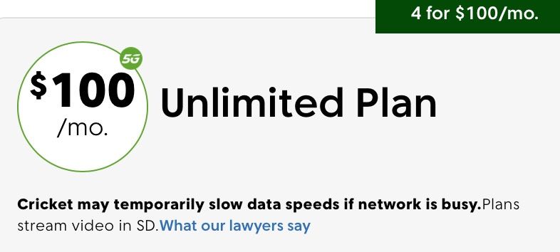 4 Lines For $100 Unlimited High speed Data Cricket Wireless
