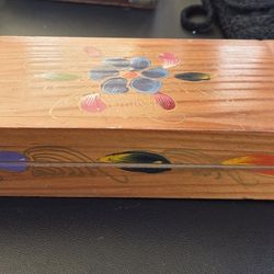 Mexican Hand-Painted Wooden Storage Box in Brown with Multicolor Floral Design