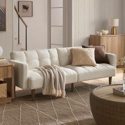 mopio 76.4" Futon Sofa Bed, Couch, Loveseat, Sleeper Sofa, Mid Century Modern Futon Couch, Sofa Cama, Couches for Living Room (Aaron, Pearl White Bouc