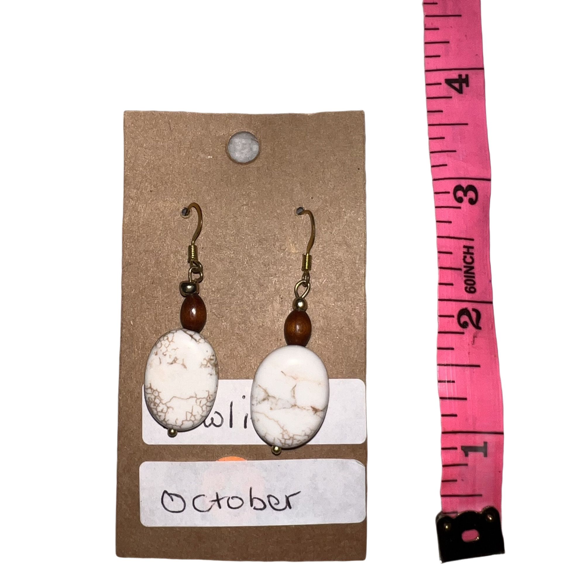 Howlite Oval Copper Dangle Earrings New on Card