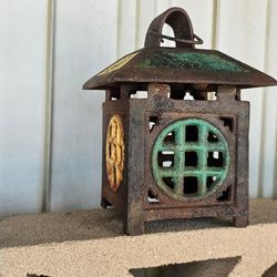 Antique Japanese Cast Iron Pagoda Garden Lantern Vintage Rustic Heavy Patina