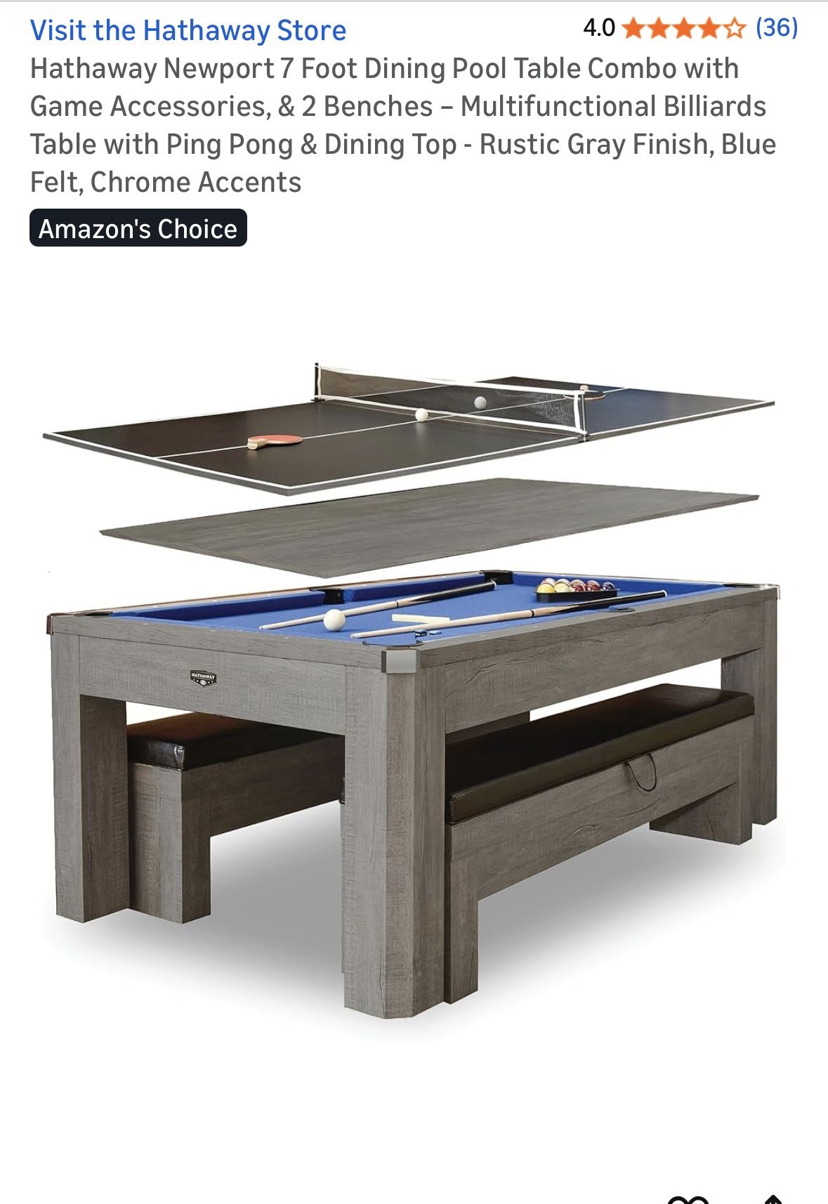 3-1 Combo Pool Table 7ft