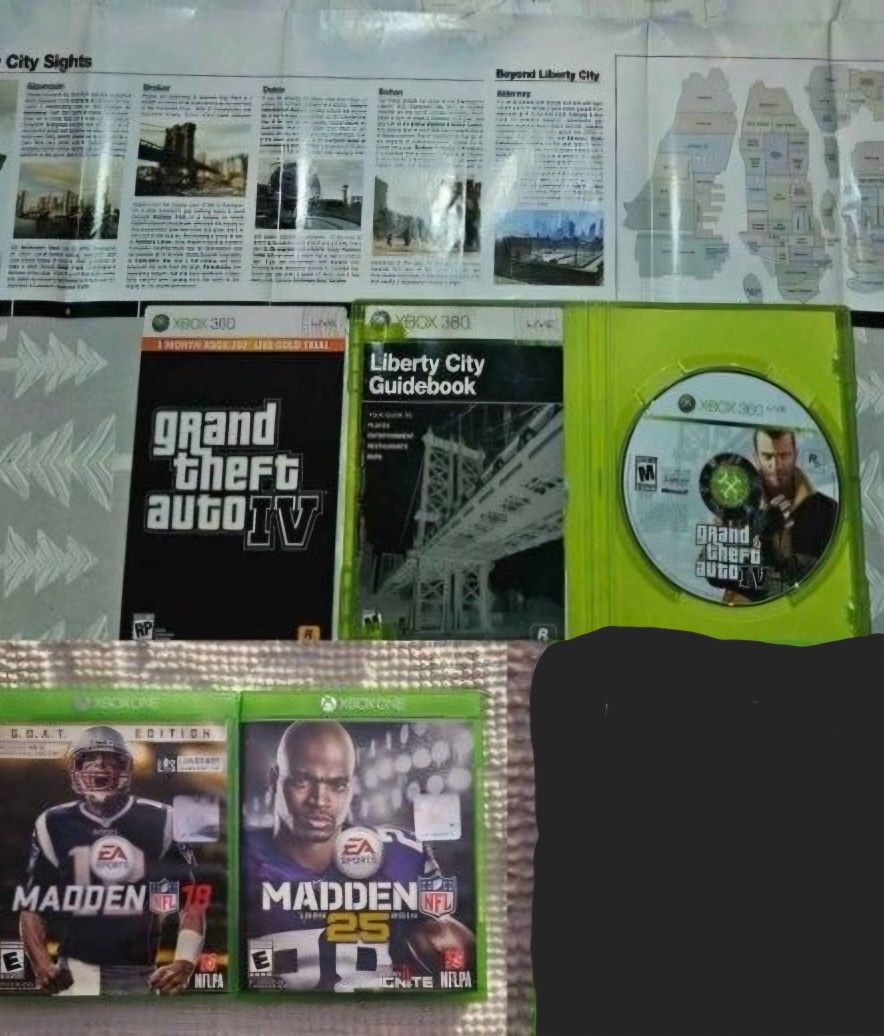 XBOX 360 GRAND THEFT AUTO IV & XBOX ONE MADDEN 25 (14) & MADDEN 18 GOAT EDITION ALL 3 GAMES COME WITH EVERYTHING