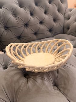 Cream Ceramic Woven Lattice Bowl