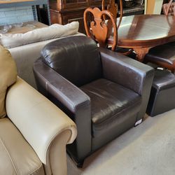 Brown Leather-blend Armchair Bucket Chair