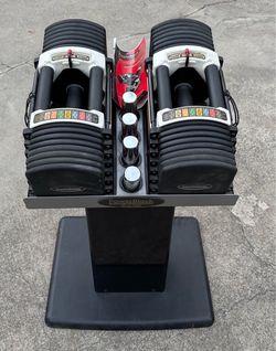 PowerBlock Urethane Series Adjustable Dumbbells 15lbs-90lbs with stand