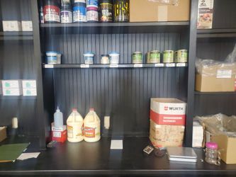 I have putty water-base and solvent sanding paper nails glue hinges and drawer guides 