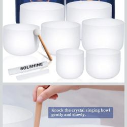 SOLSHINE 6-12 Inch Crystal Singing Bowl Set of 7 For Sound Healing With 2pcs Free Heave Duty Carring Case Crystal Mallet And O-ring Sound Repairer