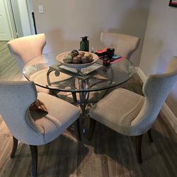 Glass Kitchen / Dining Table With Metal Base