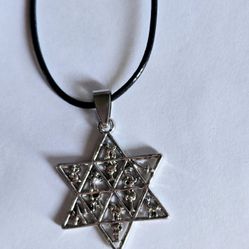 STAR OF DAVID INSCRIBED 12 TRIBES OF ISRAEL LEATHER CORDED UNISEX NECKLACE