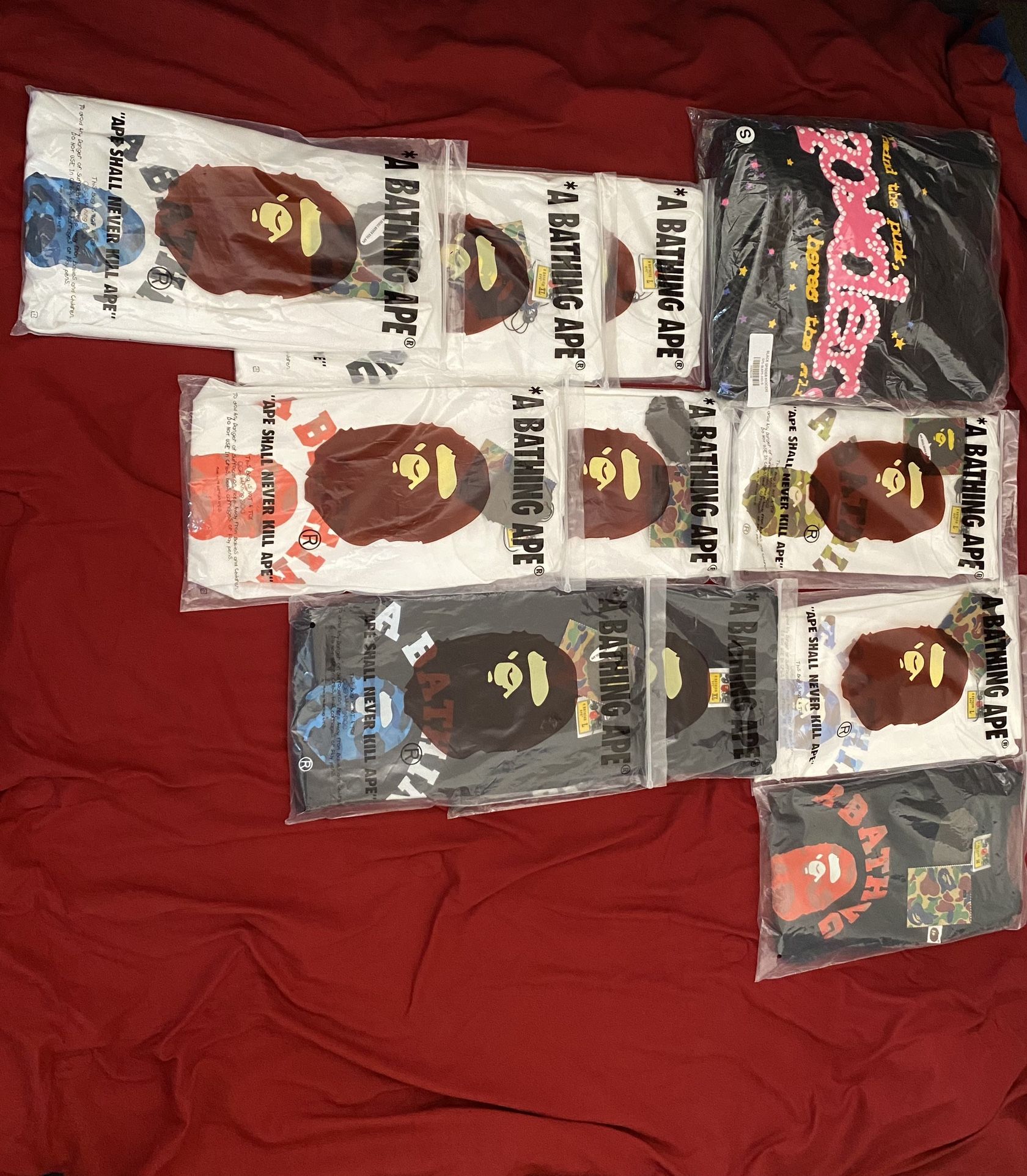 sp5der hoodie/ bape tees (10-$400)
