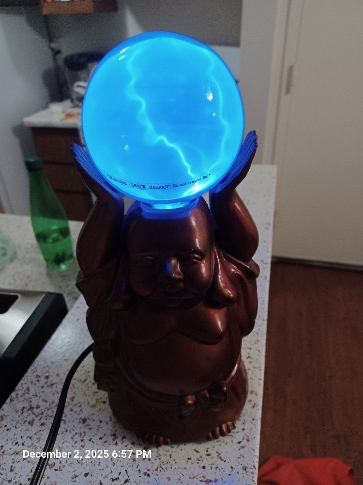 LumiSource Happy Buddha Electra Blue Plasma Ball Lamp Static Orb Vintage