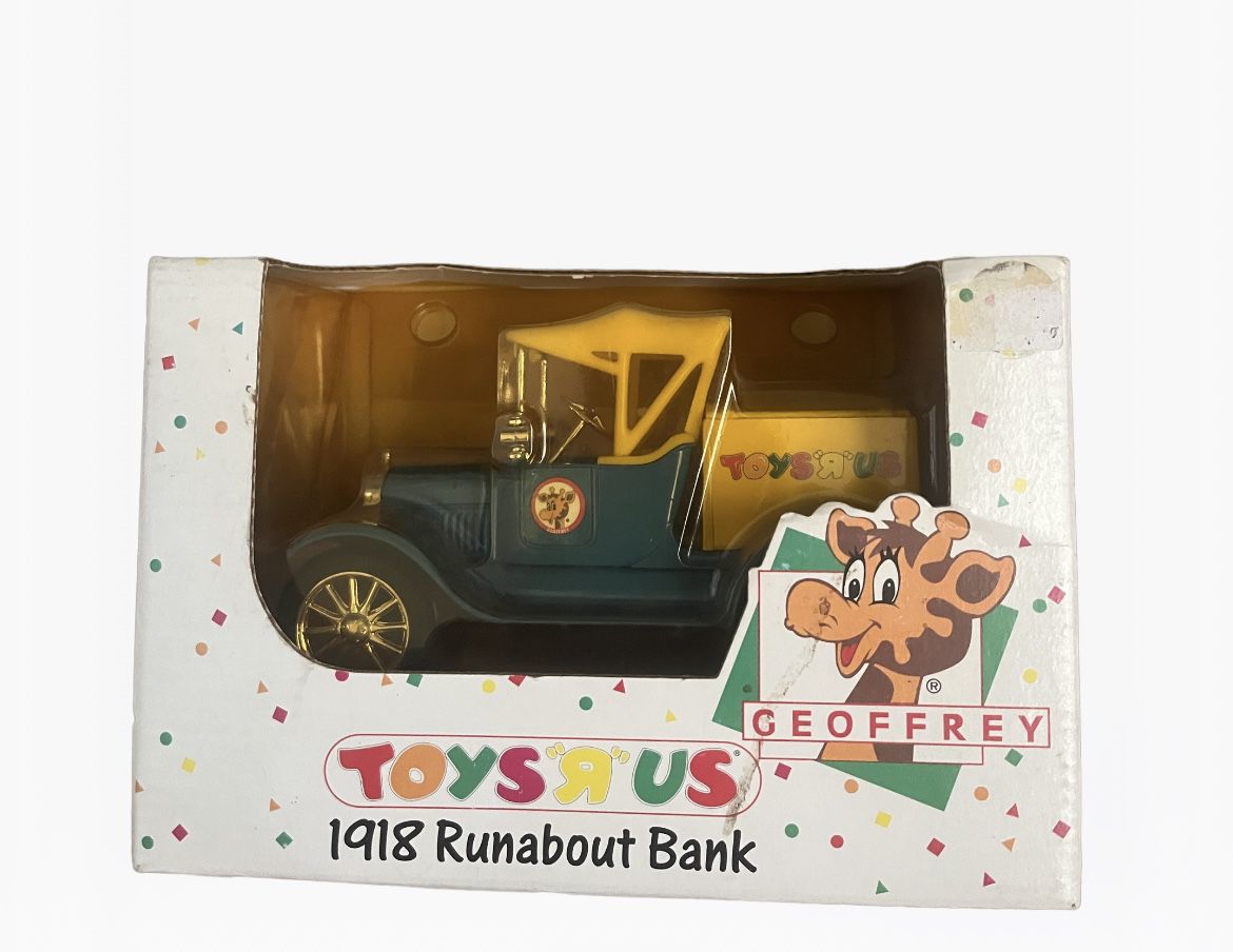 Vintage Toys’R’Us Geoffrey 1918 Runabout Bank Diecast NEW in Box 1993 Collectibl