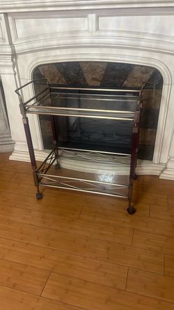 2-Tier Metal Bar Cart with Glass Shelves