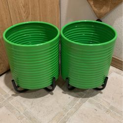2- Green Metal Planter Pots- Industrial Look