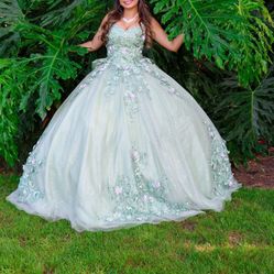 sage green quinceañera Vestido