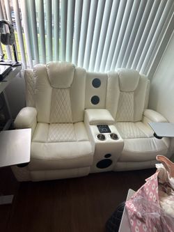 Luxury White Home Theater Reclining Seats w/ LED Speakers & Cup Holders 🔥