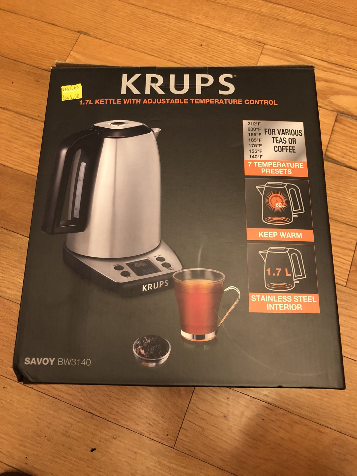 KRUPS BW3140 SAVOY Adjustable Temperature LCD Display Electronic Kettle  Brushed Stainless Steel Housing, 1.7-Liter, Silver for Sale in Eden  Prairie, MN - OfferUp