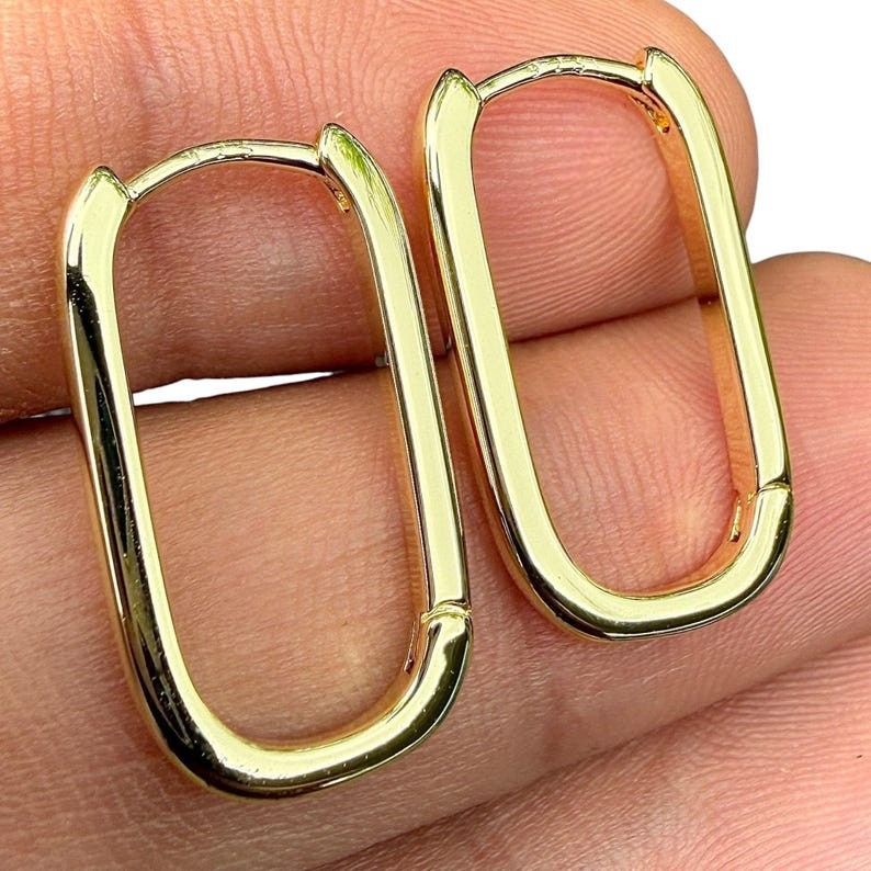 Gold Hoop Earrings 14K Gold Plated 925 Sterling Silver, Oval Hoops, Minimalist Gift for Her