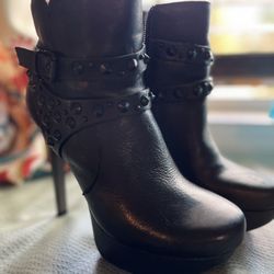 Black Leather Spike Boots